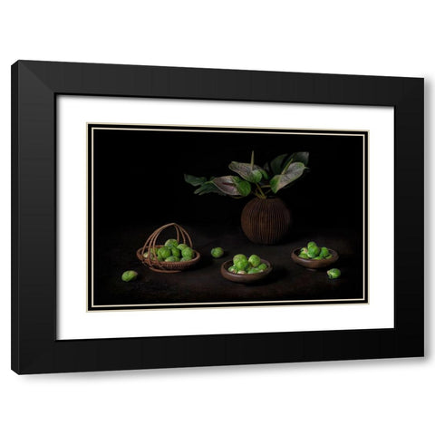 Still Life With Brussel Sprouts Black Modern Wood Framed Art Print with Double Matting by Jacobs, Lydia
