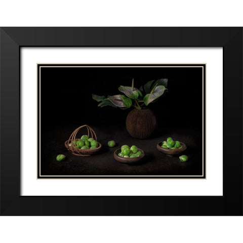 Still Life With Brussel Sprouts Black Modern Wood Framed Art Print with Double Matting by Jacobs, Lydia