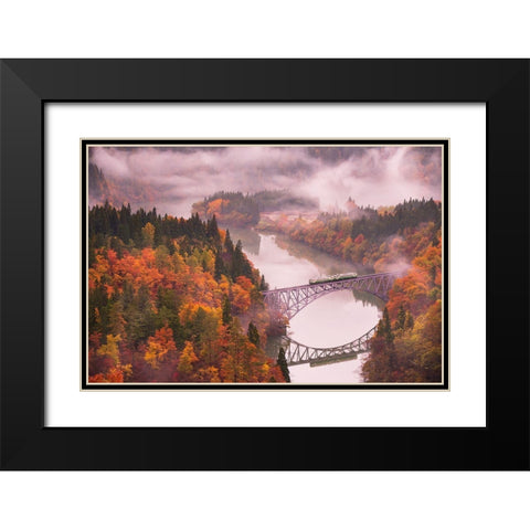 Autumn Tadami Line Black Modern Wood Framed Art Print with Double Matting by Sasaki, Kei