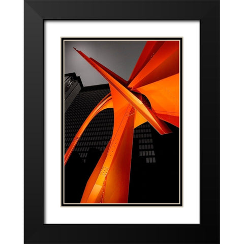 Chicago Flamingo Black Modern Wood Framed Art Print with Double Matting by Huang, Ivan