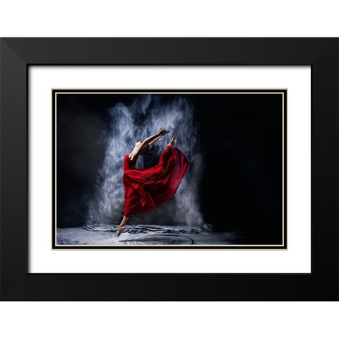Red Dancing Black Modern Wood Framed Art Print with Double Matting by Kleiner, Petr