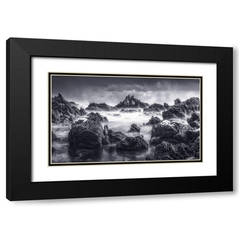 Rock Black Modern Wood Framed Art Print with Double Matting by Seo, Tiger