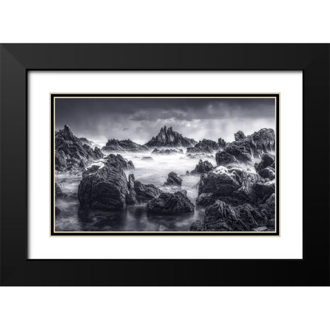 Rock Black Modern Wood Framed Art Print with Double Matting by Seo, Tiger