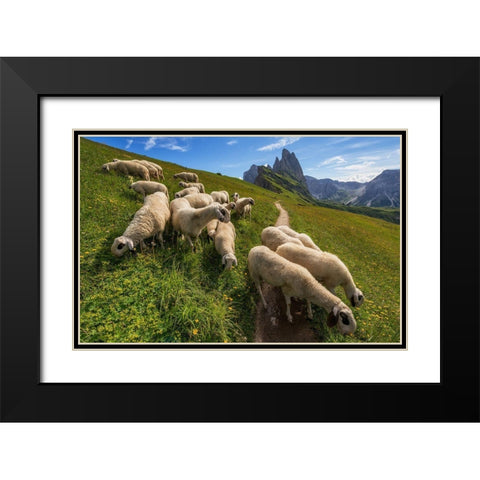 On The Way To Odle Mountains Black Modern Wood Framed Art Print with Double Matting by Krivec, Ales