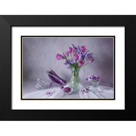 Violet Delight Black Modern Wood Framed Art Print with Double Matting by Jacobs, Lydia