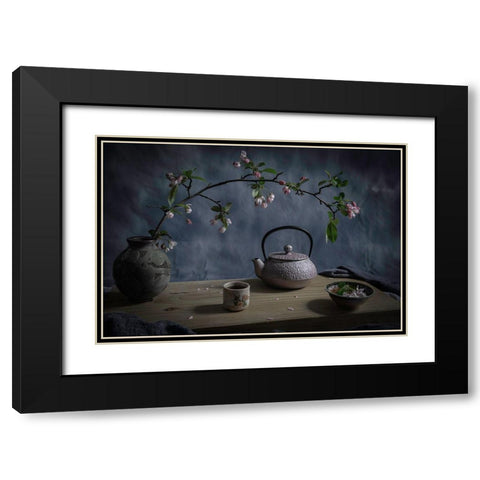 Japanese Tea Black Modern Wood Framed Art Print with Double Matting by L., Binbin