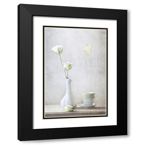 Soft White Petals Black Modern Wood Framed Art Print with Double Matting by Devos, Delphine