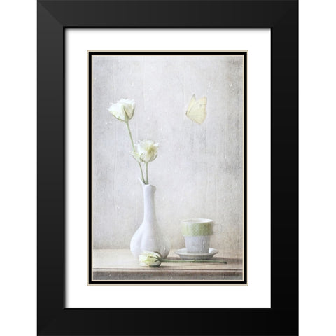 Soft White Petals Black Modern Wood Framed Art Print with Double Matting by Devos, Delphine