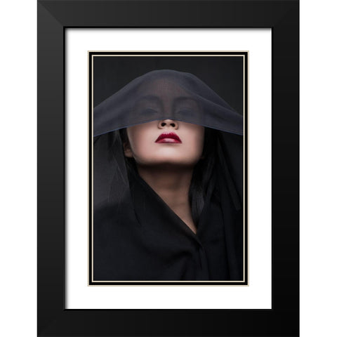 Her Red Lips Black Modern Wood Framed Art Print with Double Matting by Boer, Faldhy