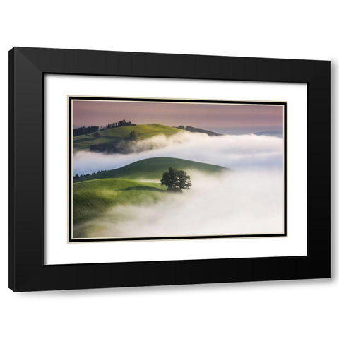 Green Hills Black Modern Wood Framed Art Print with Double Matting by Jochen, Burger