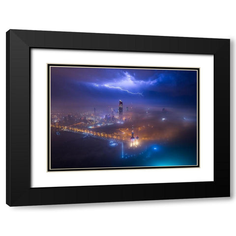 Fog And Lightning In Kuwait City Black Modern Wood Framed Art Print with Double Matting by Alnomas, Faisal