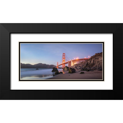 Sunset Bay Black Modern Wood Framed Art Print with Double Matting by Fegari