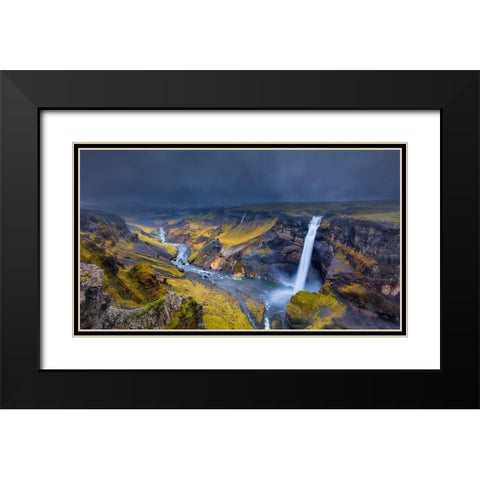 Iceland Waterfall Black Modern Wood Framed Art Print with Double Matting by Bian, James