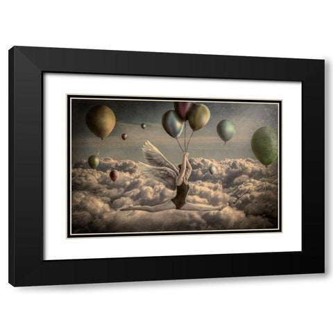 Go With The Flow Black Modern Wood Framed Art Print with Double Matting by Jos, Peeters