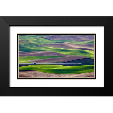 Driving In The Wheat Field At Palouse Black Modern Wood Framed Art Print with Double Matting by Gao, Danny