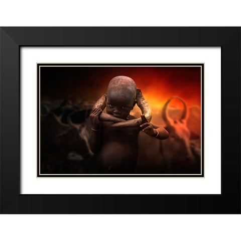 Mursi Child Black Modern Wood Framed Art Print with Double Matting by Yosifov, Svetlin