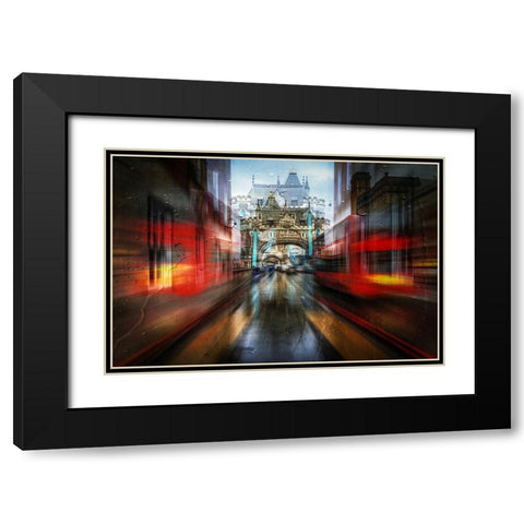 The Red Bus Black Modern Wood Framed Art Print with Double Matting by W., Orkidea