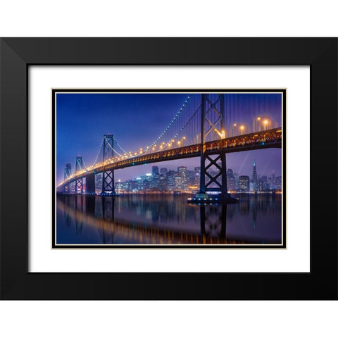 Urban Illusion: The Bay Bridge Black Modern Wood Framed Art Print with Double Matting by Zheng, Michael