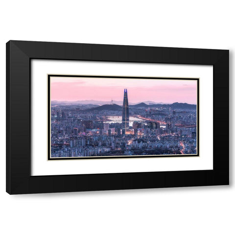 Seoul City Black Modern Wood Framed Art Print with Double Matting by Eom, Gwangseop