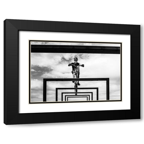 Trial Biker Black Modern Wood Framed Art Print with Double Matting by SZABO, ATTILA