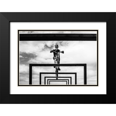 Trial Biker Black Modern Wood Framed Art Print with Double Matting by SZABO, ATTILA
