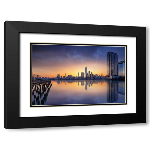 Sunset From Jersey Black Modern Wood Framed Art Print with Double Matting by Ruiz Dueso, Jorge