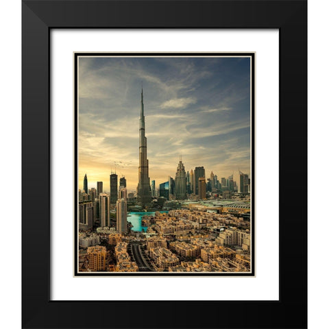 Downtown Sunset View Black Modern Wood Framed Art Print with Double Matting by Sulaiman, Mohammad