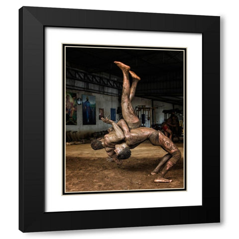 Indian Wrestling Black Modern Wood Framed Art Print with Double Matting by Grover, Manik