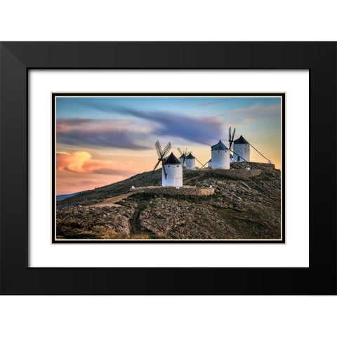 Molinos Al Viento Black Modern Wood Framed Art Print with Double Matting by Luis Seco, Juan