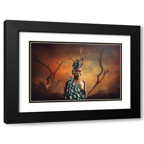 Woman Mursi Coloring Black Modern Wood Framed Art Print with Double Matting by Yosifov, Svetlin