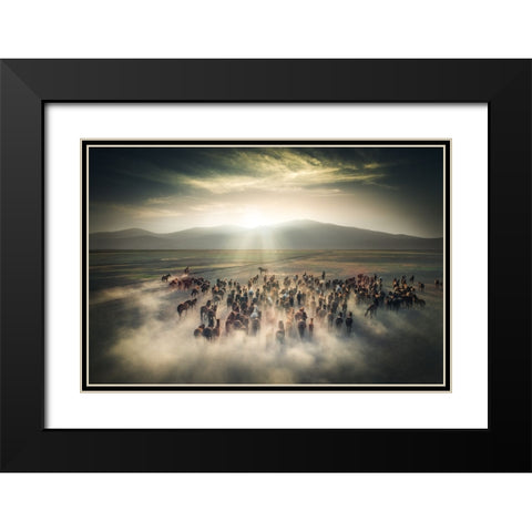 Wild Horses Black Modern Wood Framed Art Print with Double Matting by Cevik, Cuma