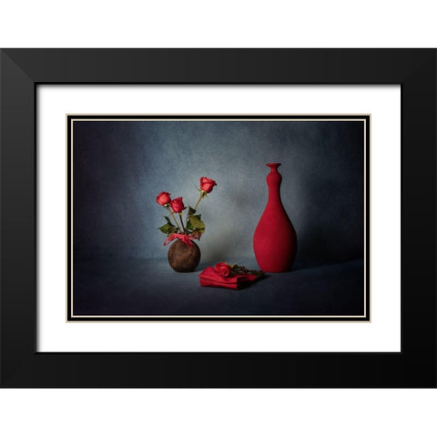 Red Black Modern Wood Framed Art Print with Double Matting by Xu, Leah