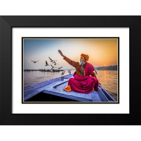 Spiritual Sadhu Black Modern Wood Framed Art Print with Double Matting by Sirohiya, Saurabh