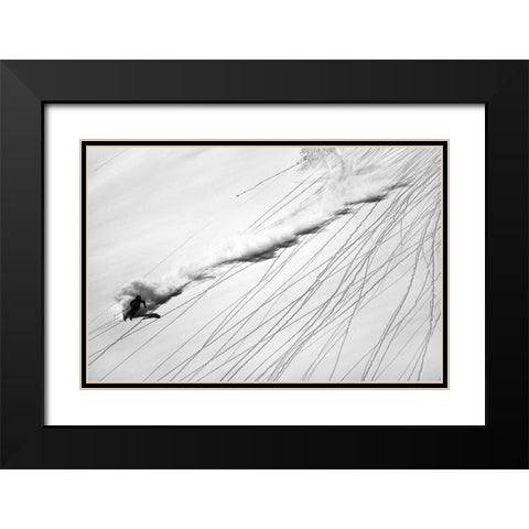 Skiing Powder Black Modern Wood Framed Art Print with Double Matting by Rieg, Lorenzo