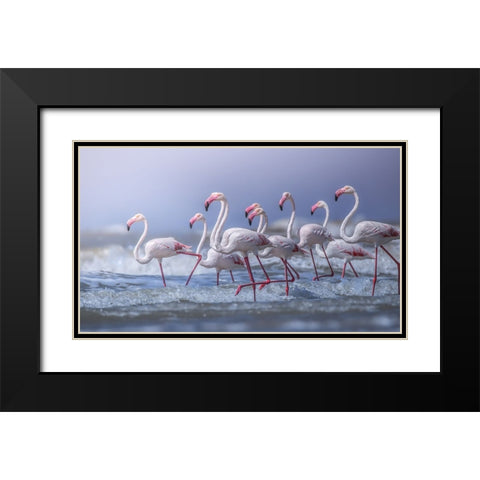 Beach Marathon Black Modern Wood Framed Art Print with Double Matting by Wedpathak, Rahul