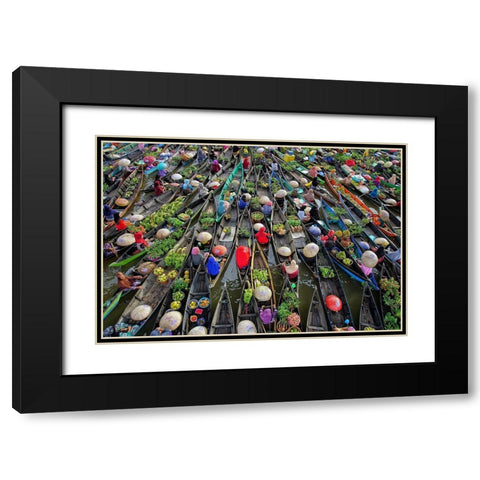 Lokbaintan Floating Market Festival Black Modern Wood Framed Art Print with Double Matting by Maududdin, Fauzan