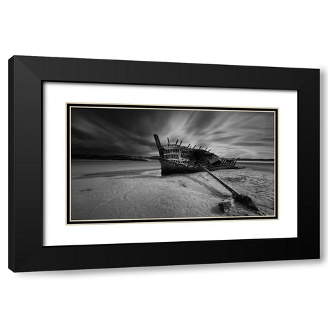 Bunbeg Shipwreck Black Modern Wood Framed Art Print with Double Matting by Krocka, Peter