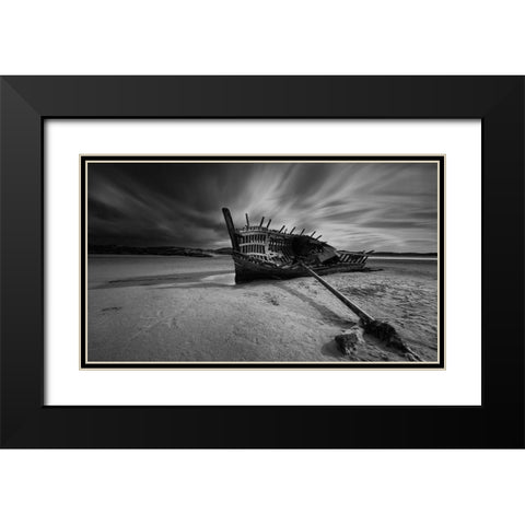Bunbeg Shipwreck Black Modern Wood Framed Art Print with Double Matting by Krocka, Peter
