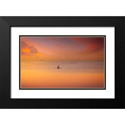 Albufera Kayaking At Sunset 7D17 Black Modern Wood Framed Art Print with Double Matting by joanaduenas