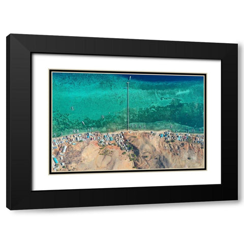 Papa Garang Fishing Village Black Modern Wood Framed Art Print with Double Matting by Masrie, Muslianshah