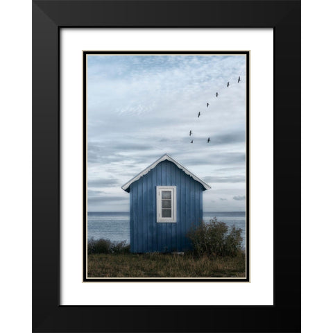 Beach Hut Black Modern Wood Framed Art Print with Double Matting by Gronkjar, Lotte