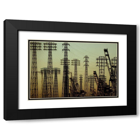 Electric Pylons Black Modern Wood Framed Art Print with Double Matting by Kienitz, Bastian