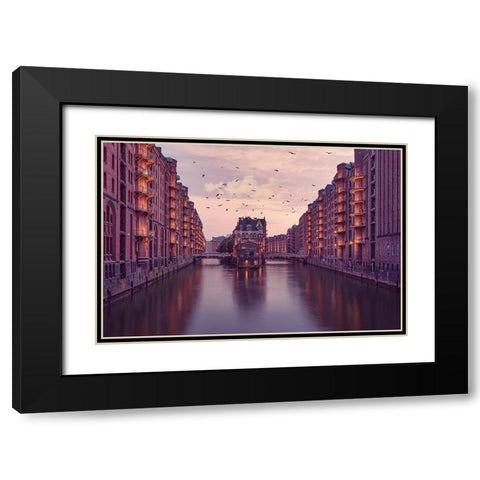 City Of Warehouses Black Modern Wood Framed Art Print with Double Matting by Kreiten, Mike