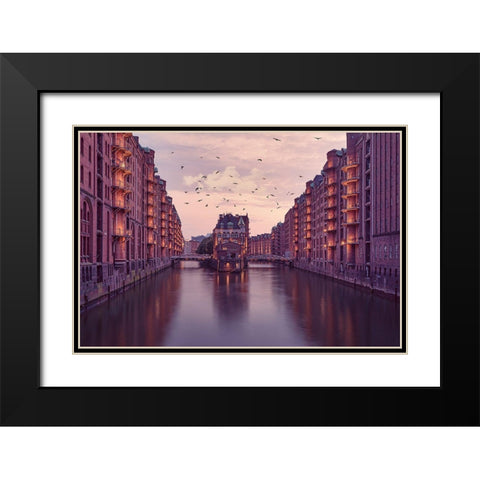 City Of Warehouses Black Modern Wood Framed Art Print with Double Matting by Kreiten, Mike