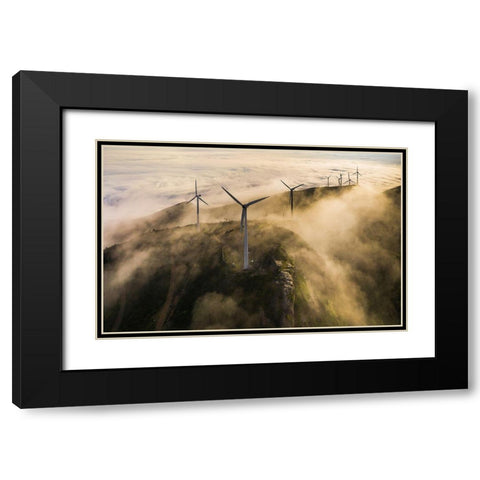 Wind Farm Black Modern Wood Framed Art Print with Double Matting by Liaoyuhan