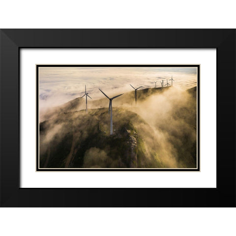 Wind Farm Black Modern Wood Framed Art Print with Double Matting by Liaoyuhan