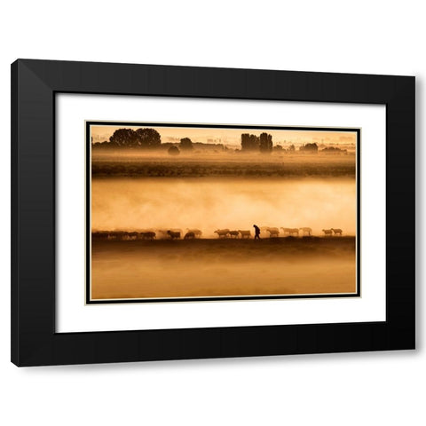 Shepherd-Hard Life Black Modern Wood Framed Art Print with Double Matting by Durmusceylan