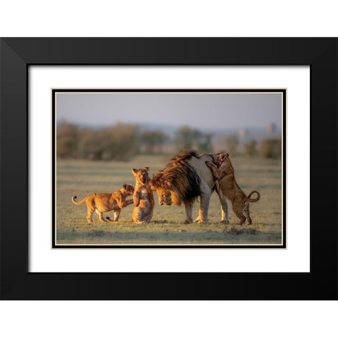 Dad And Kids Black Modern Wood Framed Art Print with Double Matting by Li, Min