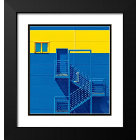 Blue Yellow Black Modern Wood Framed Art Print with Double Matting by Bakotic, Igor