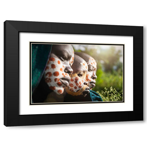 Three Surma,Ethiopia Black Modern Wood Framed Art Print with Double Matting by Yosifov, Svetlin